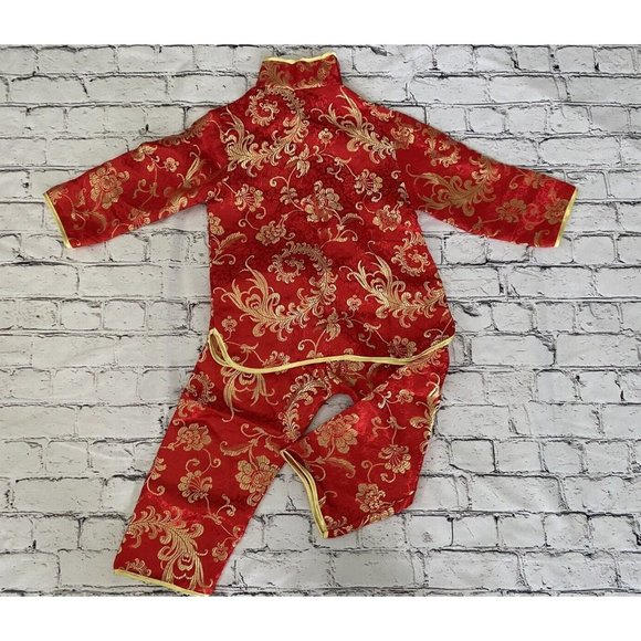 Chinese New Year Baby Boy Girl Shirt Pants Set Red Satin Outfit Size M Kids NWOT - Picture 12 of 16